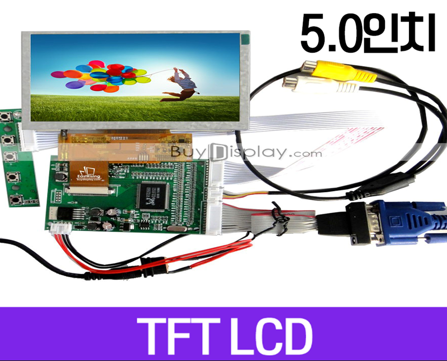 TFT LCD 모듈, 5.0인치, 해상도 800x480, VGA Video AV Driver Board, ER-TFTV050-3, FFC