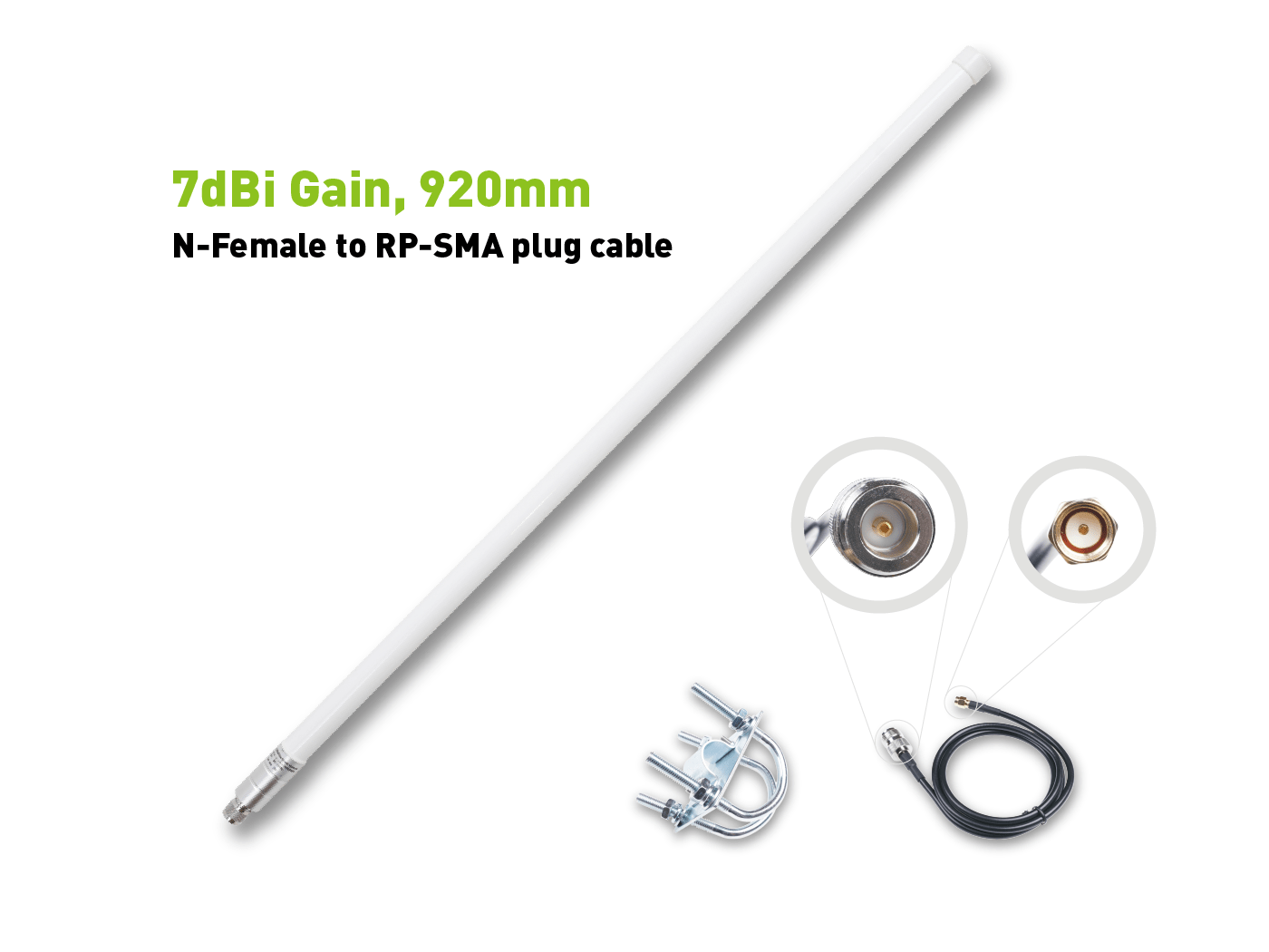 [318020613]LoRa Fiberglass Antenna, 900-930MHz, 7dBi, 920mm